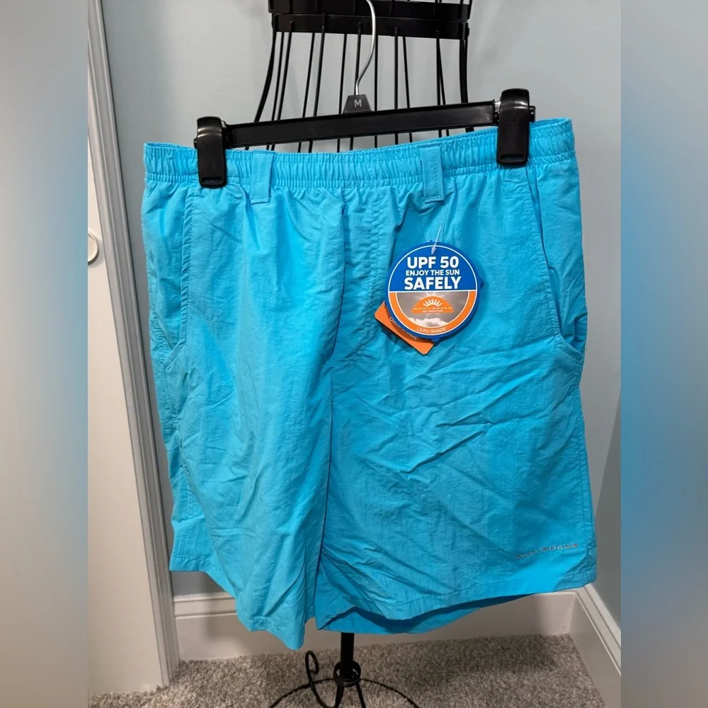 New Columbia PFG Omni shade Backcast Water Shorts Medium M Aqua Blue Men’s Swim